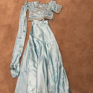 Girl's light blue satin lengha